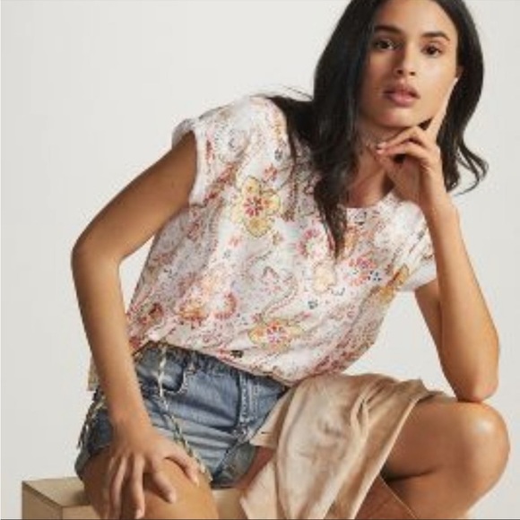 Anthropologie Pilcro Swing Tee Faded Red Boho Print NEW Women’s Size XS ANTHRO - Picture 6 of 8